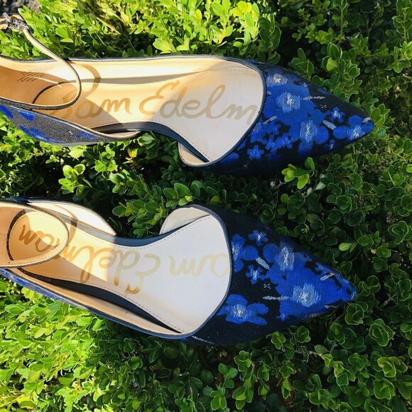 Sam Edelman Radley Floral Jacquard Ankle Strap Flats Blue Size 8.5 - Picture 10 of 14